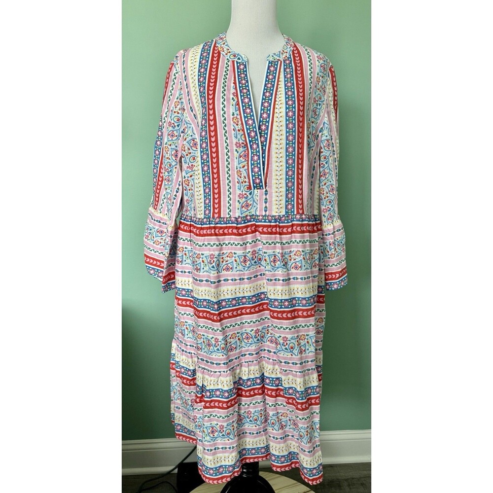 NWT Boden Linen Tiered Dress - Pink Blue Yellow Floral - 12L - POCKETS!